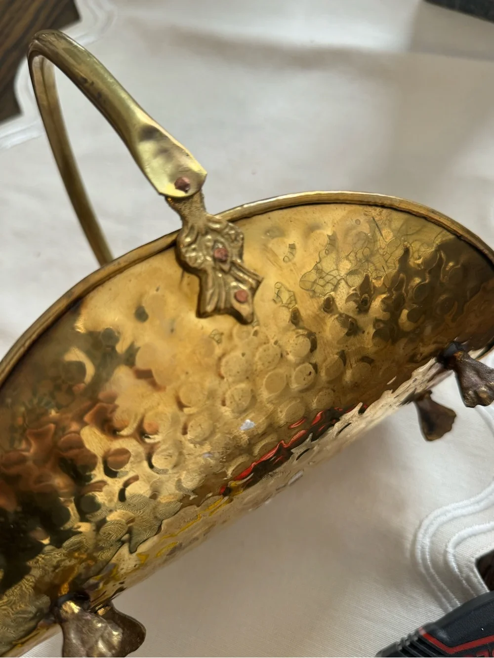 Vintage Hammered Brass Log Basket Decor